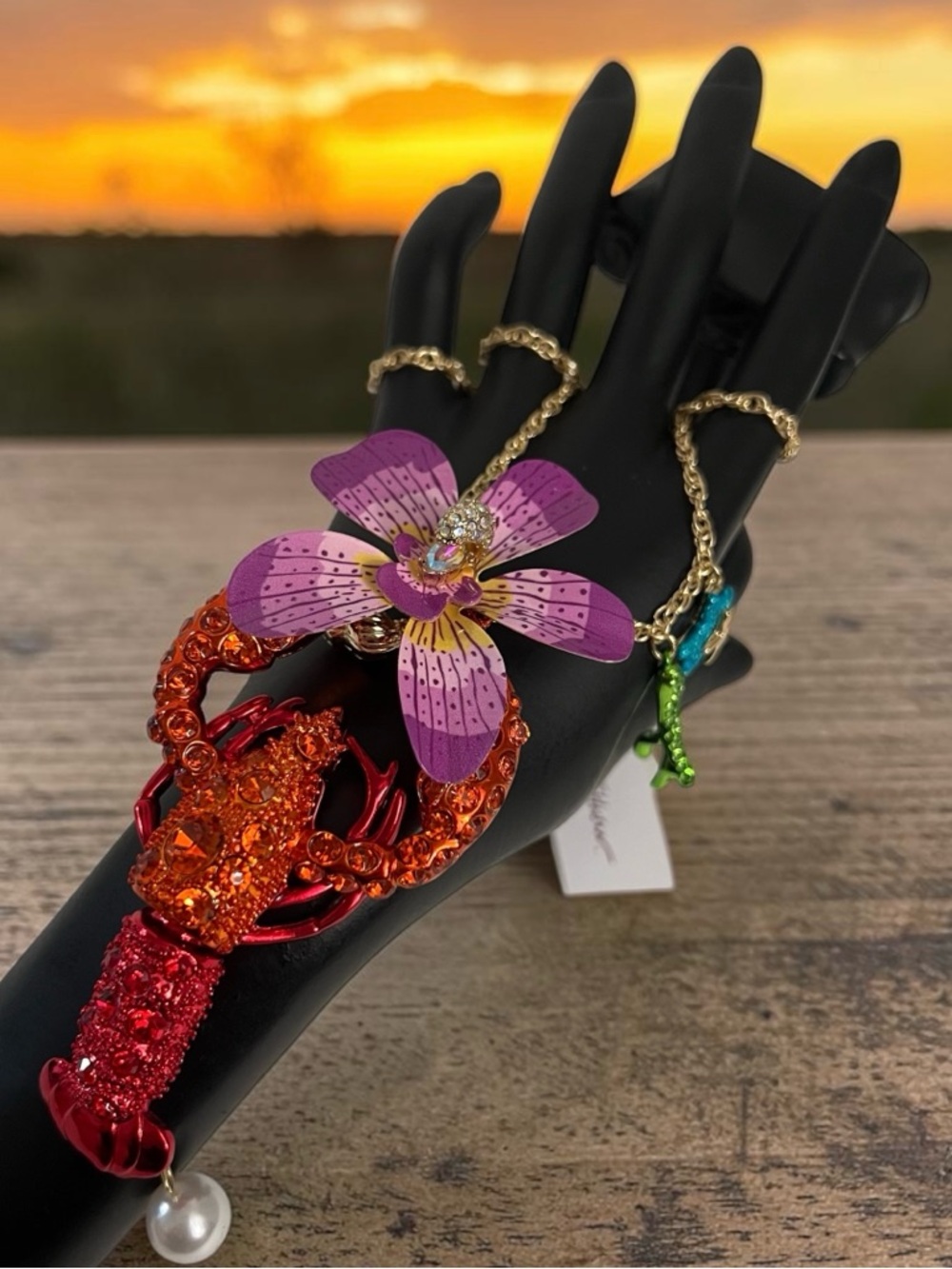 Betsey Johnson Purple, Pink & Orange Lobster Flower Pendant Necklace - Picture 4 of 16